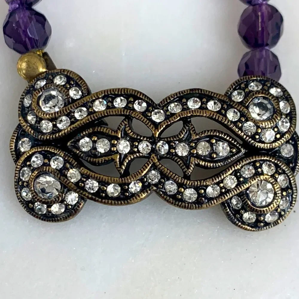 QVC La Vintage Purple Bead Necklace with Swarovski Clasp – 24”